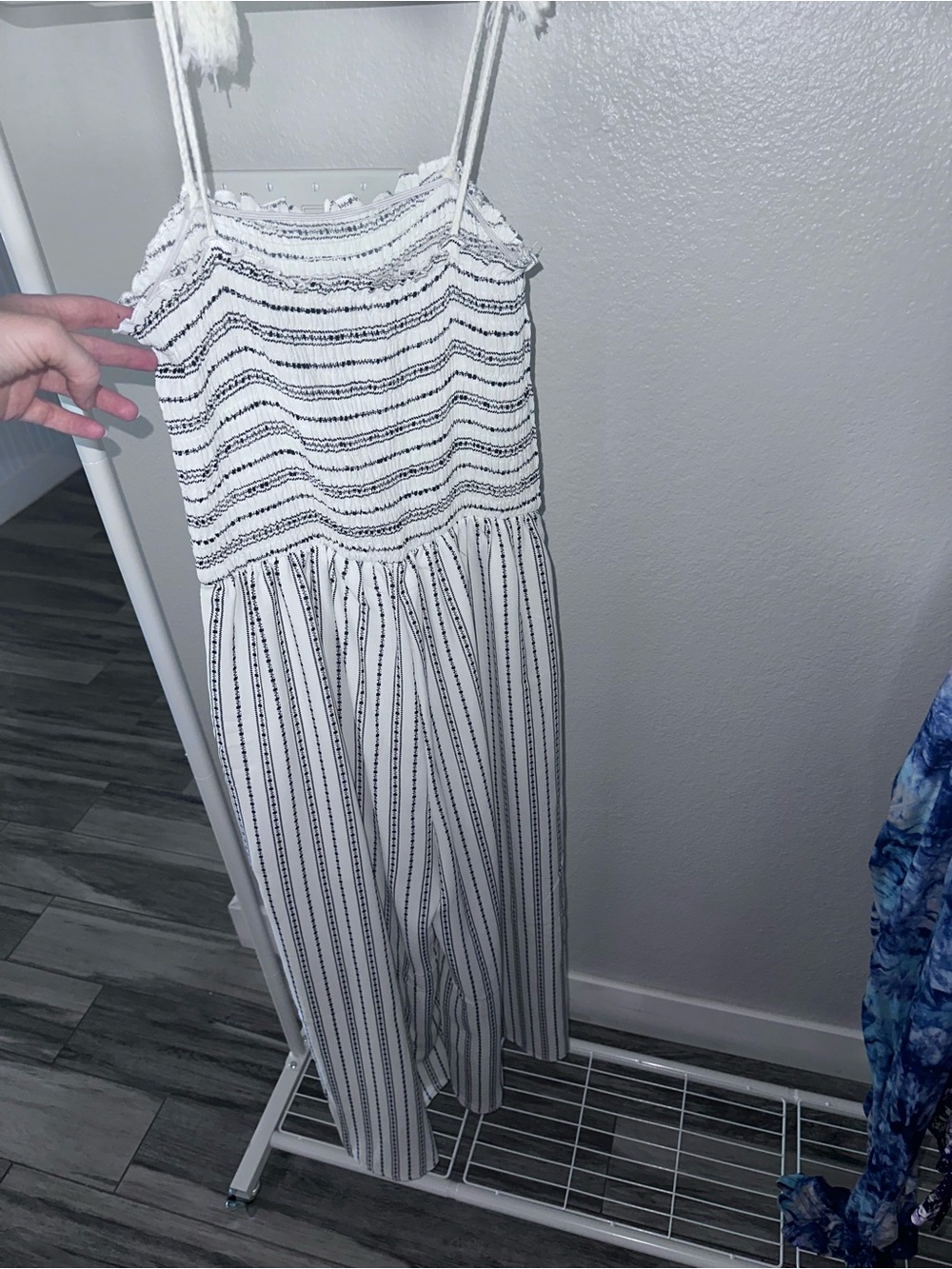 Striped White Smocked Jumpsuit with Spaghetti Straps